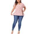 thumbnail image 2 of Agnes Orinda Women's Plus Size Tops Short Sleeve Smocked Waist V Neck Ditsy Floral Chiffon Summer Blouse 3X Pink, 2 of 5