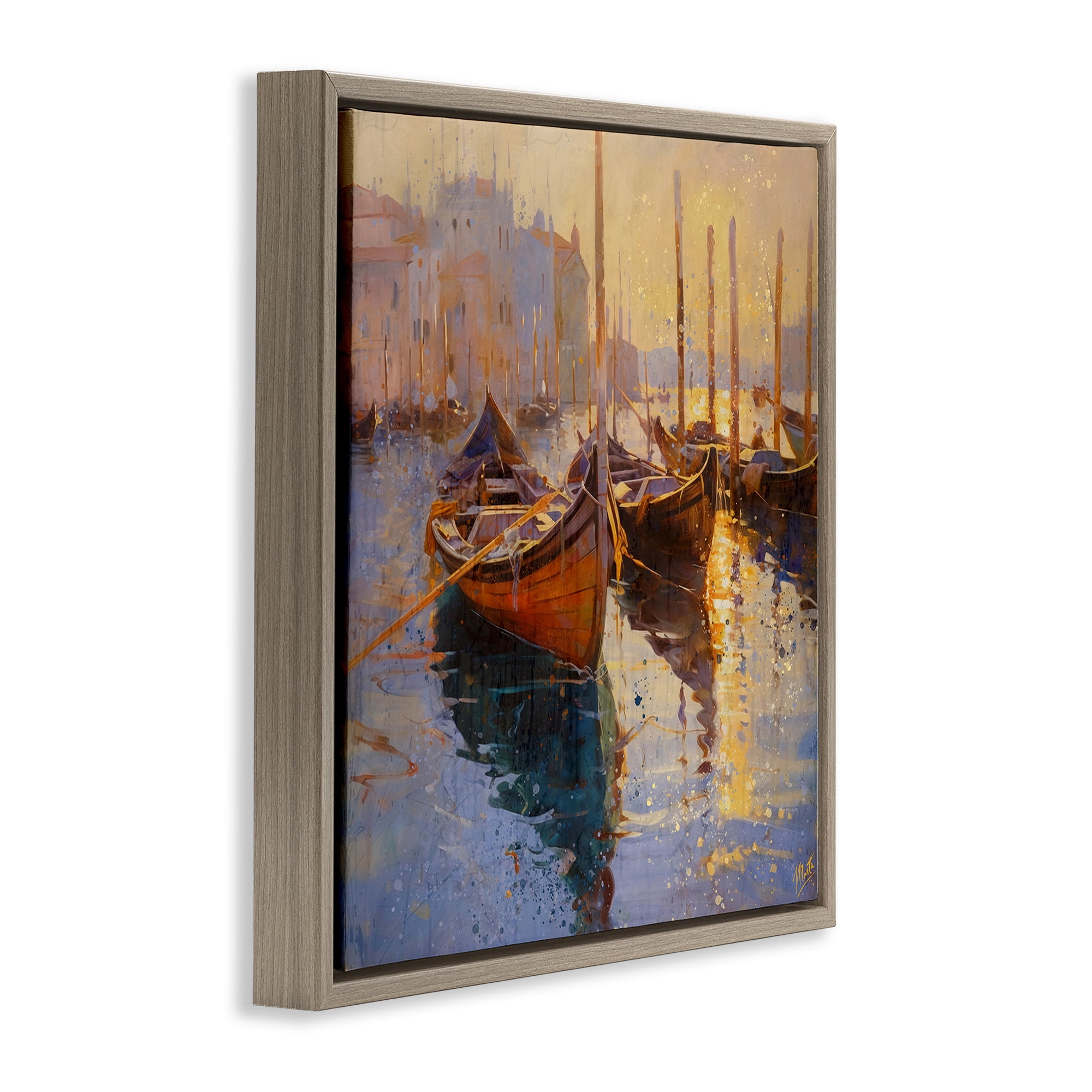 Stupell Industries Speckled Venice Boats Brown Framed Floater Canvas Wall Art, design by Marta Wiley