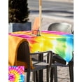 thumbnail image 5 of nqOlkjepod Colorful Boho Outdoor Tablecloth with Umbrella Hole & Zipper, Pink Yellow Blue Green Tie Dye Abstract Art Square Table Cover 60x60 Inch, Dining Waterproof Table Cloth Protector for Patio, 5 of 7