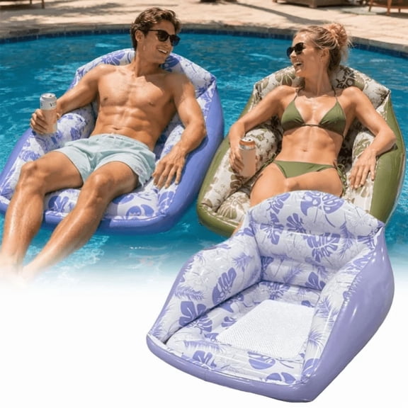 2026 NEW 3-in-1 Inflatable Pool Lounge Chair, Inflatable 3-in-1 Lounge Chair Pool Float, Foldable Lazy Lounger with Cup Holder, Outdoor Games for Parties Summer Vacation