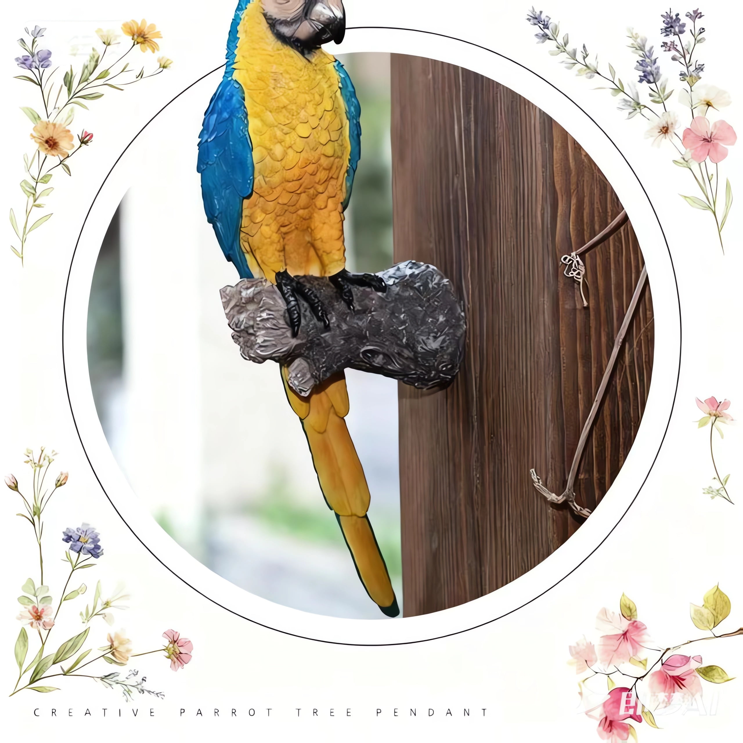 Parrot Garden Statue，Realistic Resin Parrot Tree Pendant Animal Sculpture ，Indoor And Outdoor  Garden Lawn House Art Resin Statue
