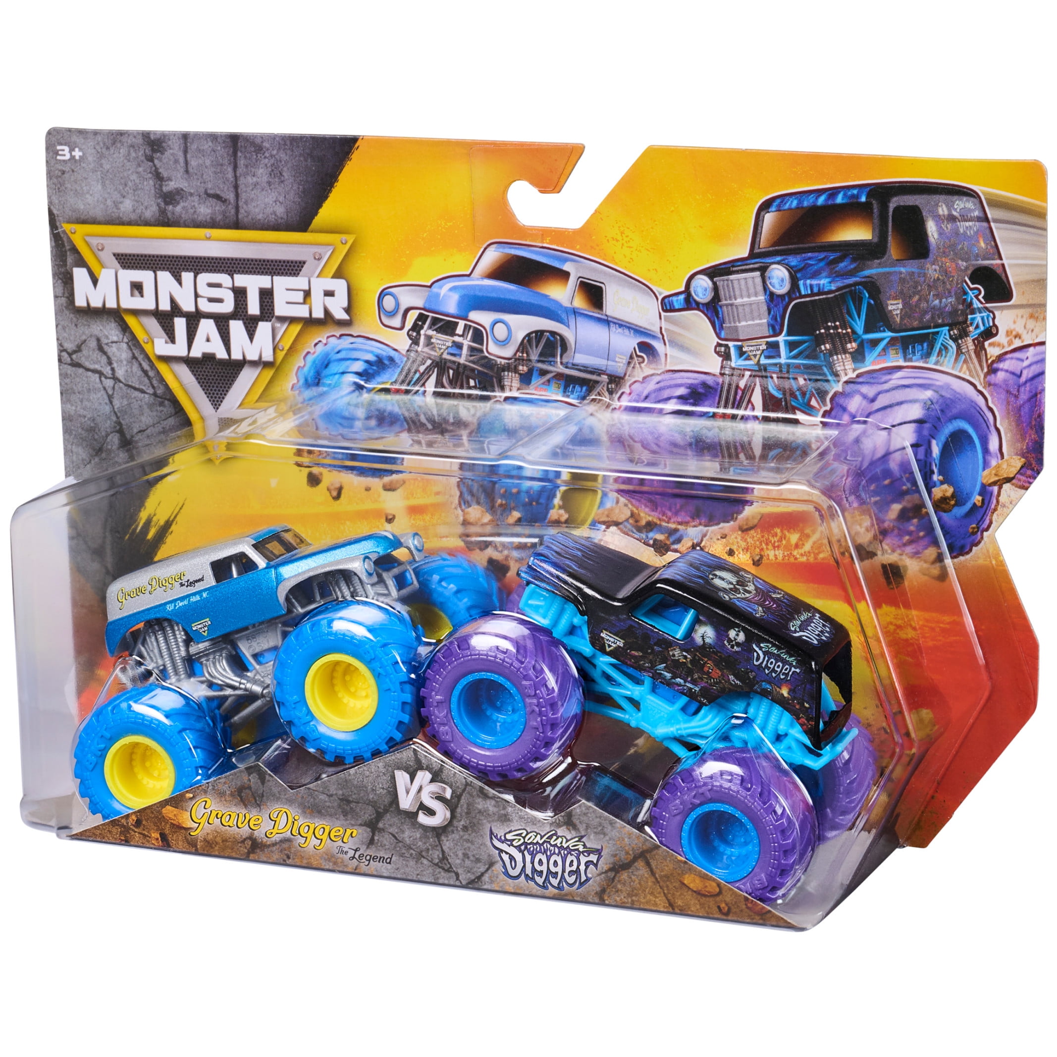 Monster Jam, Grave Digger Vs. Son-Uva-Digger Die-Cast Monster Trucks, 1:64 Scale, Kids Toys for Boys Ages 3 and up