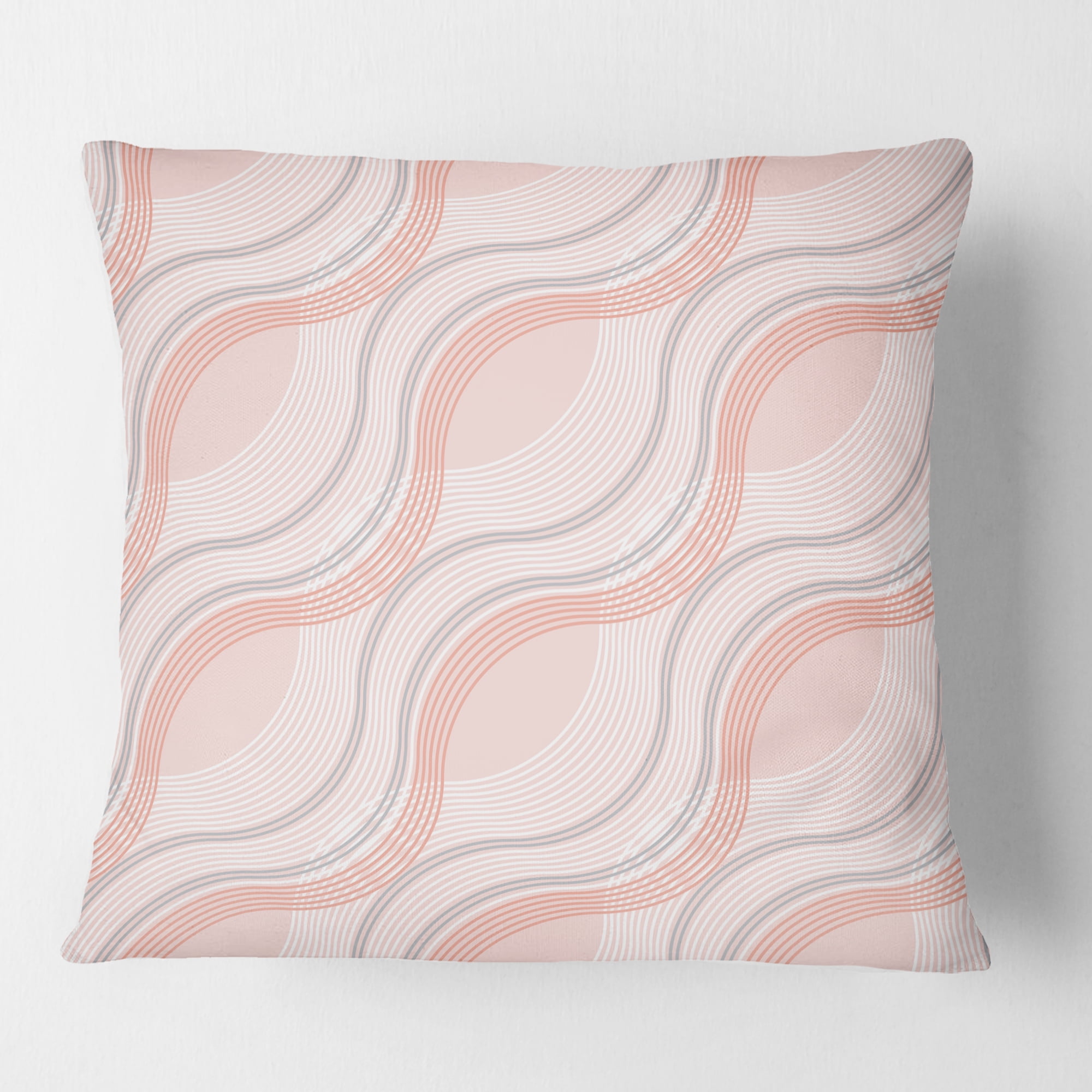 Designart Pink Elegant Pastel Waves' Mid-Century Modern Throw Pillow - 18x18