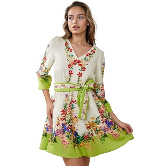 Arched V-Neck Printed Mini Dress