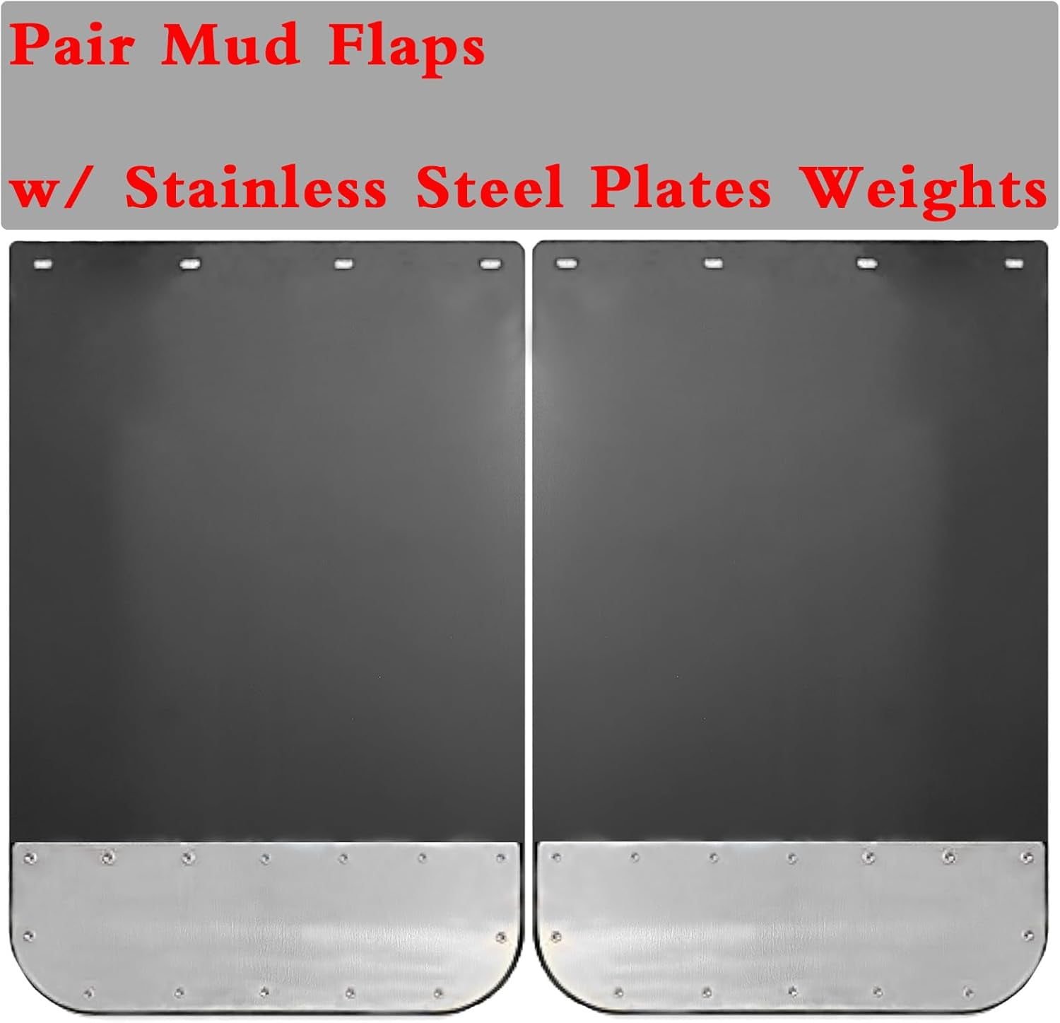Pair Universal 24"x36" Mud Flaps w/Stainless Steel Plates & Weights for Semi-Truck Trailer Truck, Heavy Duty Splash Guard with Mud Flap Bottom Chrome for Peterbilt Kenworth Volvo (24in x 36in)