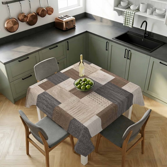Square Tablecloth-54x54in,Gray Brown Patchwork Blocks Waterproof Table Cloth Kitchen Dining Tables Cover for Indoor Outdoor Wedding Holiday Party,Geometric Plaid