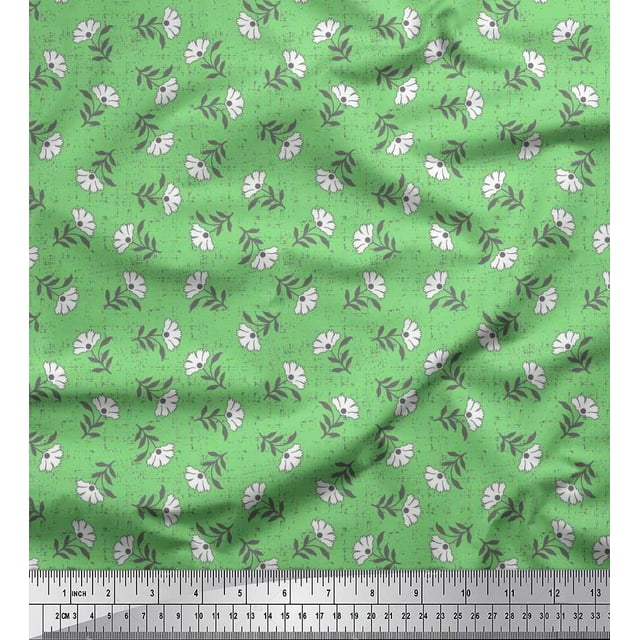 Soimoi Moss Georgette Fabric Leaves & Floral Block Print Fabric by The Yard 42 Inch Wide