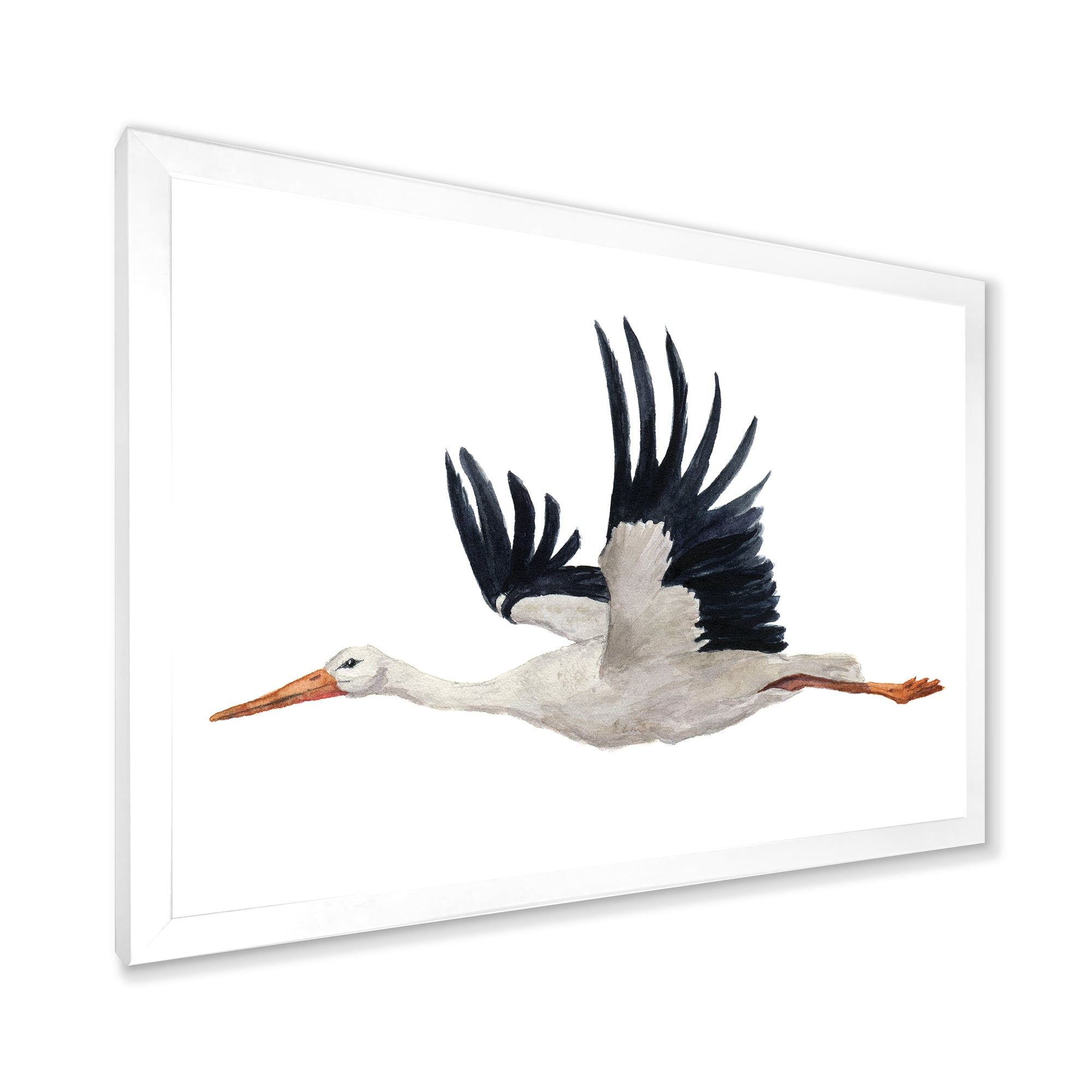 Designart 'White Stork Ciconia Flying Bird ' Traditional Framed Art Print