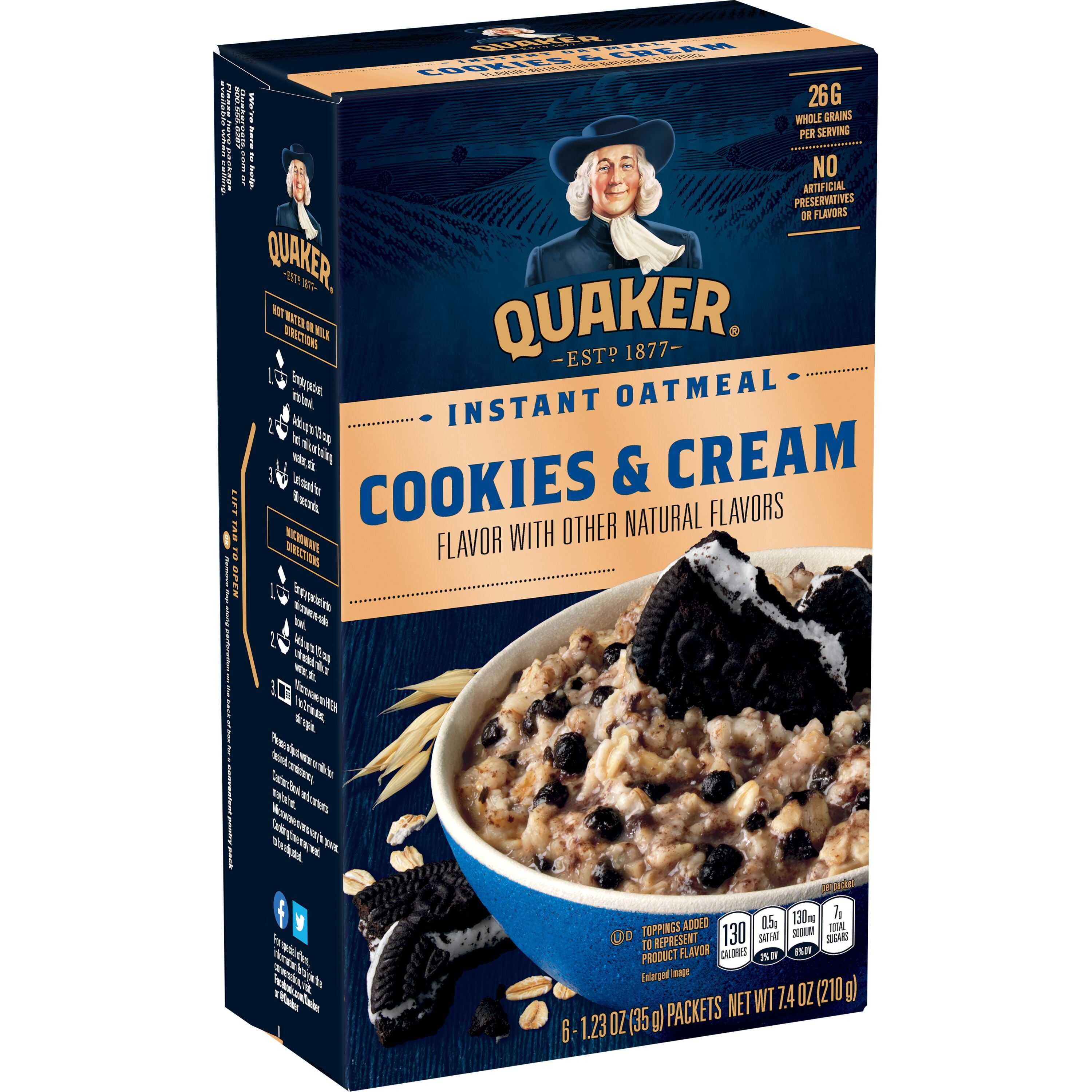 Quaker Instant Oatmeal Cookies & Cream, 6 Packets