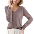 thumbnail image 2 of Pullover Sweaters For Women V Neck Soft Lightweight Loungewear Breathable Loose Fit Long Sleeve Travel Sweater Tops for Fall and Winter, Cozy and Practical, Ideal for Travel and Home,Brown,Size S, 2 of 5