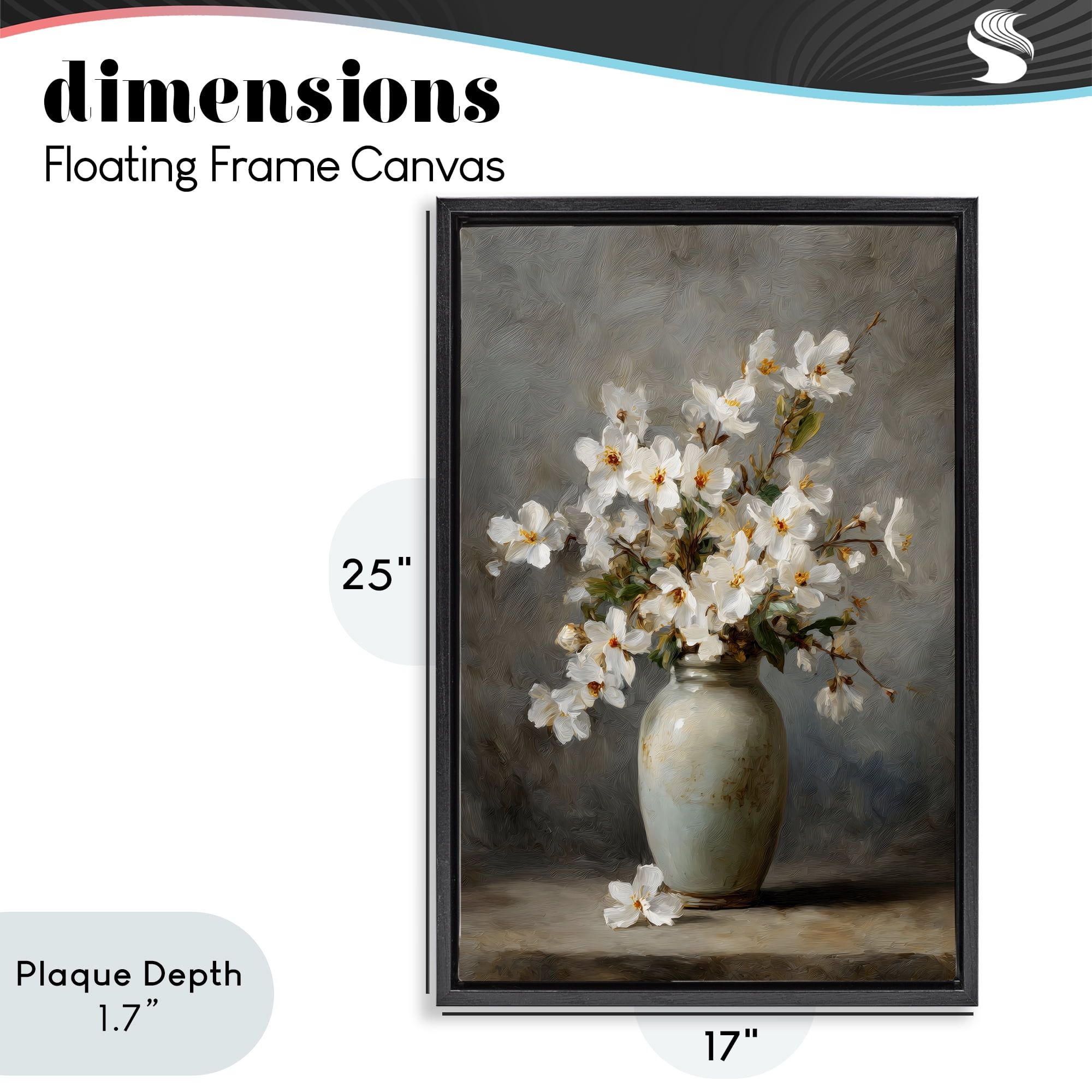 Stupell Industries Full White Flowers in Vase Black Framed Floater Canvas Wall Art, design by Petal Prints Design