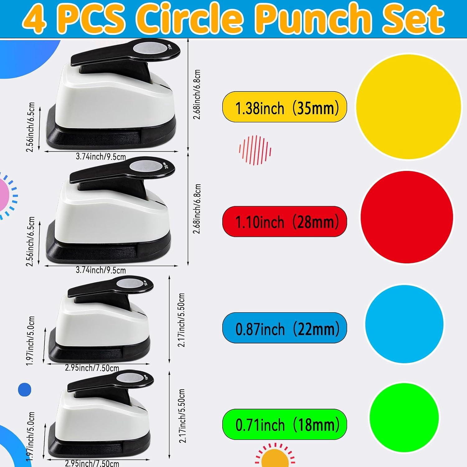 Circle Punch 4 Pcs Craft Punches for Scrapbooking - Different Size Hole Puncher for Card Making and Art Projects