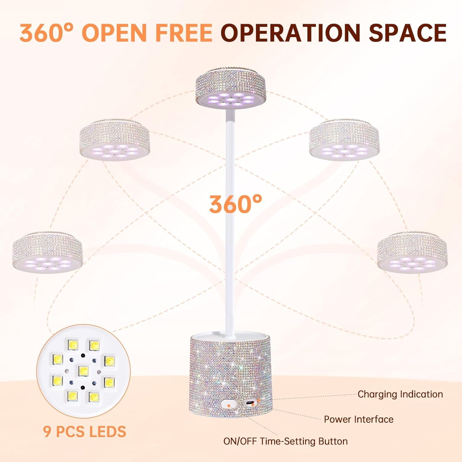 UV LED Nail Lamp, Mini UV Light for Gel Nails Polish, Rechargeable LED Flash Cure Nail Dryer, Quick Drying Goosenecks UV Nail Lamp for Home Nail Salon DIY Manicure, AB Diamond,Silver Sticky Diamond,A