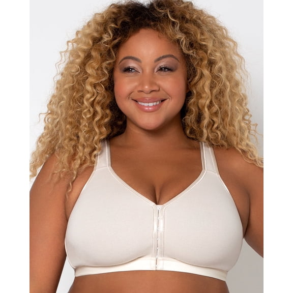 Curvy Couture Women's Cotton Luxe Front-Close Back-Close Unlined Wire Free Bra
