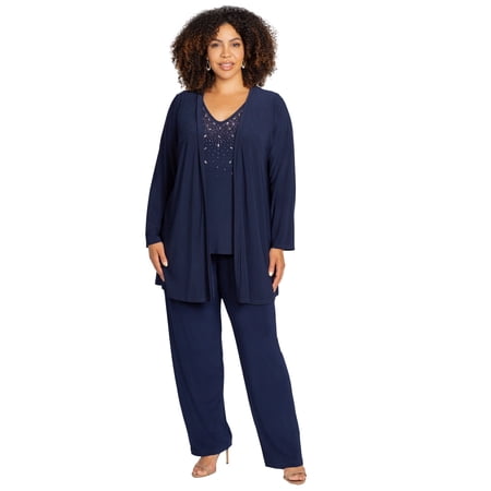 Catherines Women's Plus Size Embellished 3-Piece Pant Suit