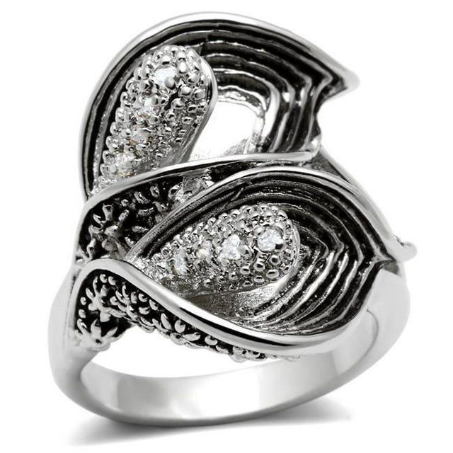 Alamode 3W185-10 Women Rhodium Brass Ring with AAA Grade CZ in Clear - Size 10