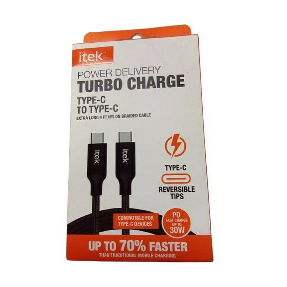 Itek Power Delivery Turbo Charge Type-C to Type-C 4 FT Nylon Braided Cable