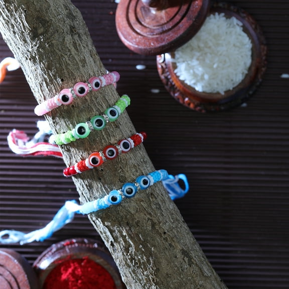 Set of 4 Rakhi for Brother Rakhi Thread Bracelet for Bhai Bhabhi Bhaiya veera Raksha Bandhan Rakhi Set Dora Bracelets with gift Pack for Brother Sister Indian Traditional Raksha Bandhan Festival