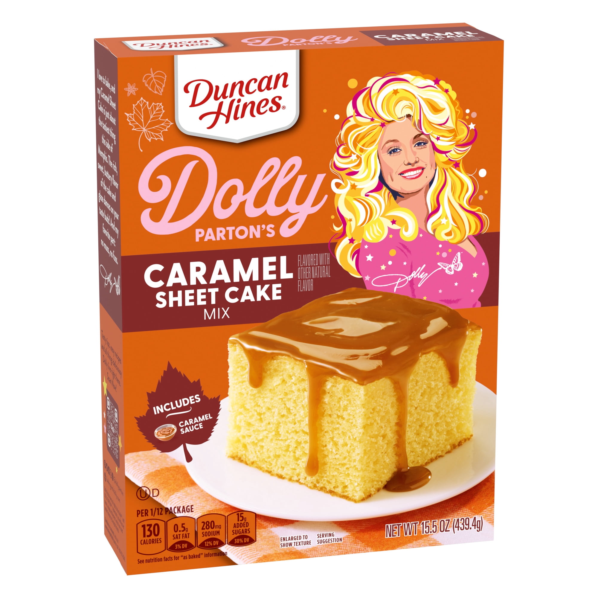 Duncan Hines Dolly Parton's Caramel Flavored Sheet Cake Mix, With Caramel Sauce, 15.5 oz.