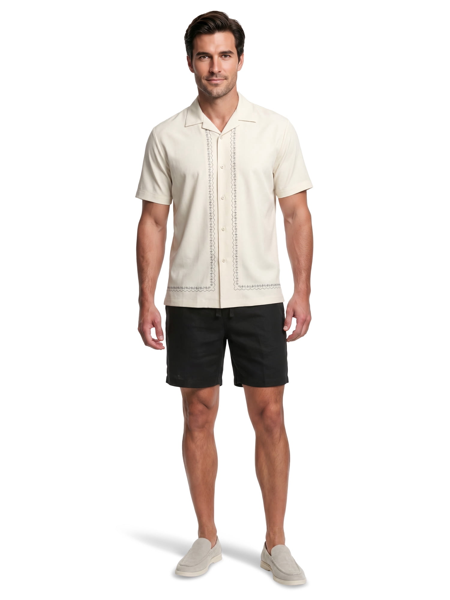 Havanera Men’s and Big Men's L-Shape Embroidered Cotton-Lyocell Short Sleeve Shirt, S-5XL