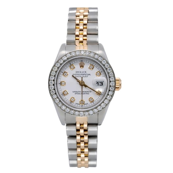 Pre-Owned Rolex Datejust 26MM 69173 White Diamond Dial Diamond Bezel Two Tone Yellow Gold Jubilee Bracelet 1.2ct