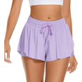 thumbnail image 3 of Workout Athletic Shorts for Womens 2 In 1 Double Layer Flowy Hem Running Shorts Biker Shorts Quick-Drawstring High Waisted Gym Yoga Tennis Shorts Butterfly Skirt, 3 of 8