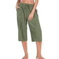thumbnail image 3 of AGWOLF Womens Capri Pants with Pockets Casual Summer Wide Leg Lounge Capris Lightweight Knee Length Drawstring Shorts Summer Beach Vacation Crop Trousers Green S, 3 of 9