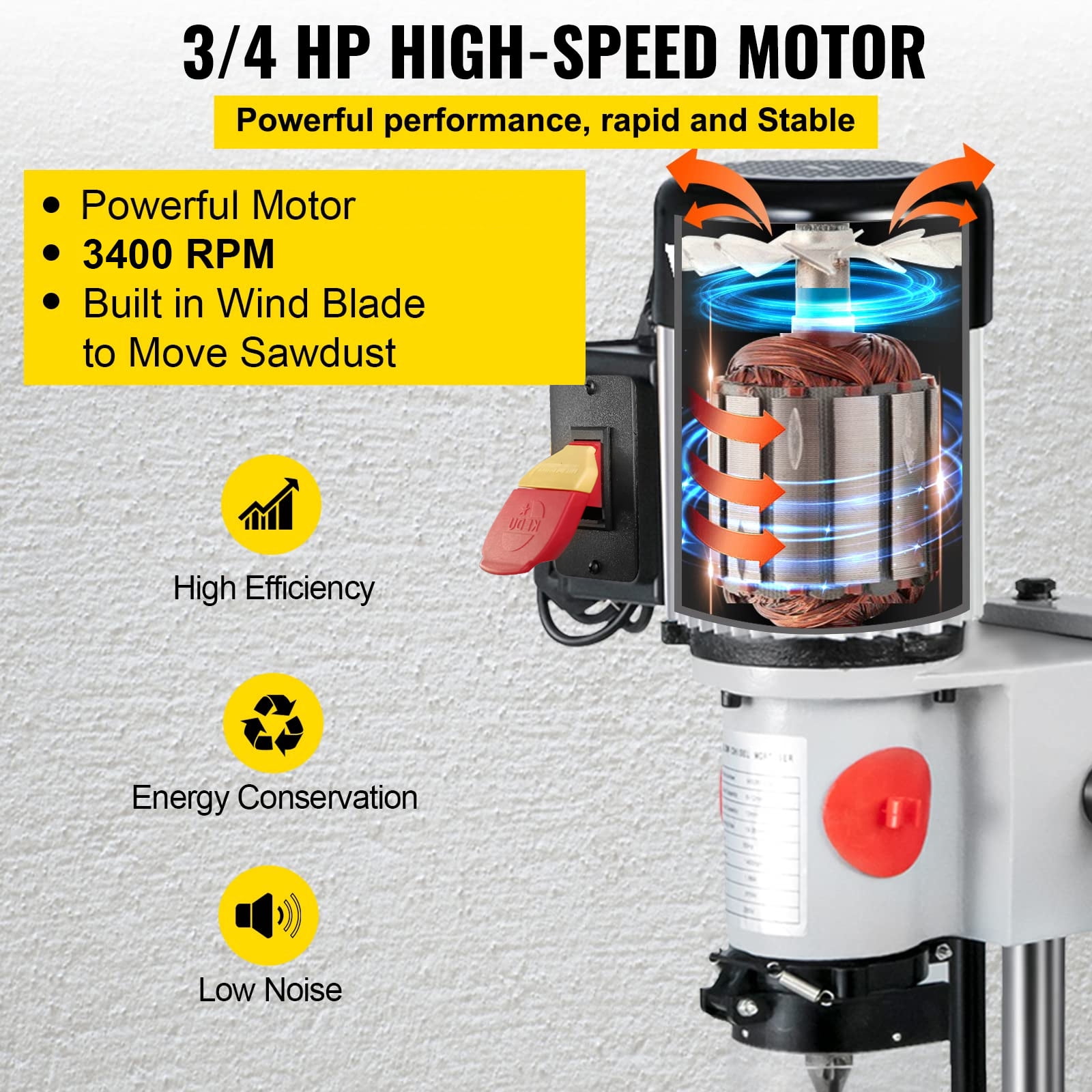 KFFKFF Woodworking Mortise Machine Benchtop Mortiser MS36127A3 Cast Iron & Steel 3400 RPM Gray 1 Unit