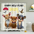 thumbnail image 1 of Whimsical 2025 New Year's Shower Curtain with Cartoon Gold Stars & Festive Design, 1 of 4