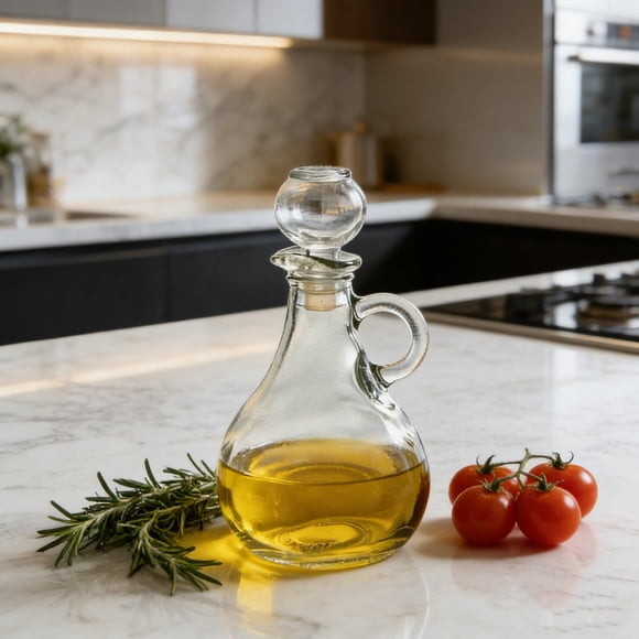 MTBLYS Glass Olive Oil Dispenser Bottle with Handle Clear Soy Sauce Vinegar Container 6.6 Inch 2 Styles Kitchen Cooking Bbq Use