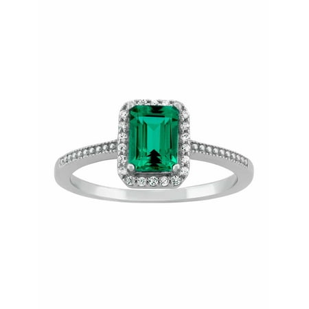 Swarovski Emerald Green Cufflinks - Created Emerald and CZ Sterling Silver Emerald-Cut Halo Ring