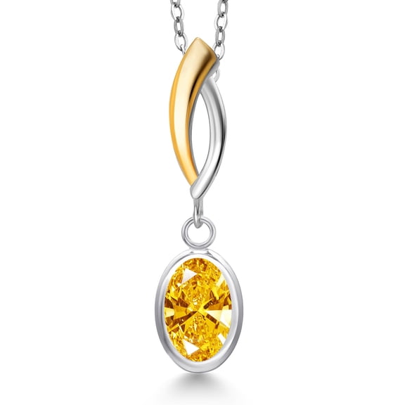 Gem Stone King 925 Silver and 10K Yellow Gold Golden Yellow Zirconia Pendant Necklace for Women | 1.21 Cttw | Gemstone Birthstone | Oval 8X6MM | With 18 inch Chain