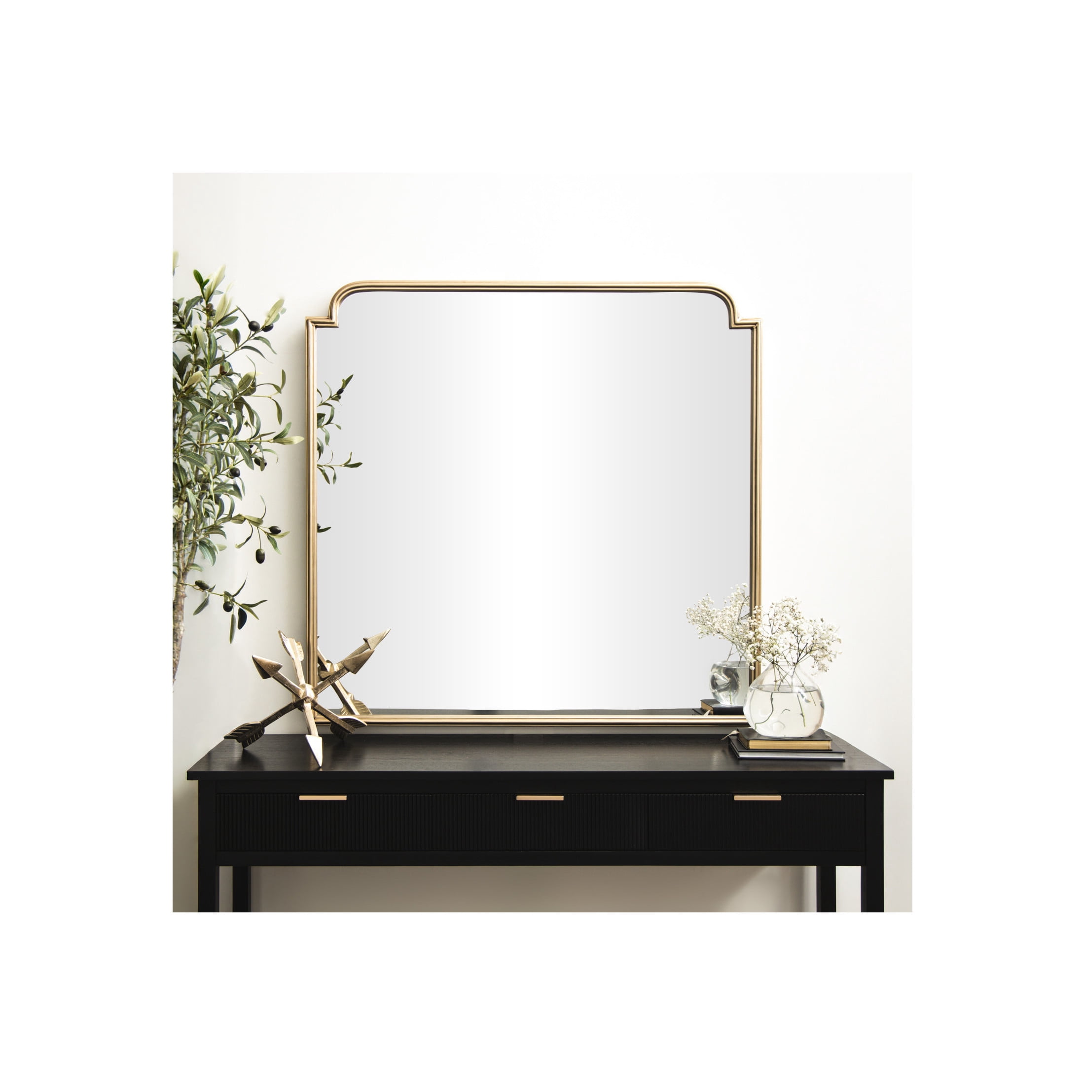 DecMode 35" x 34" Gold Wall Mirror with Thin Frame