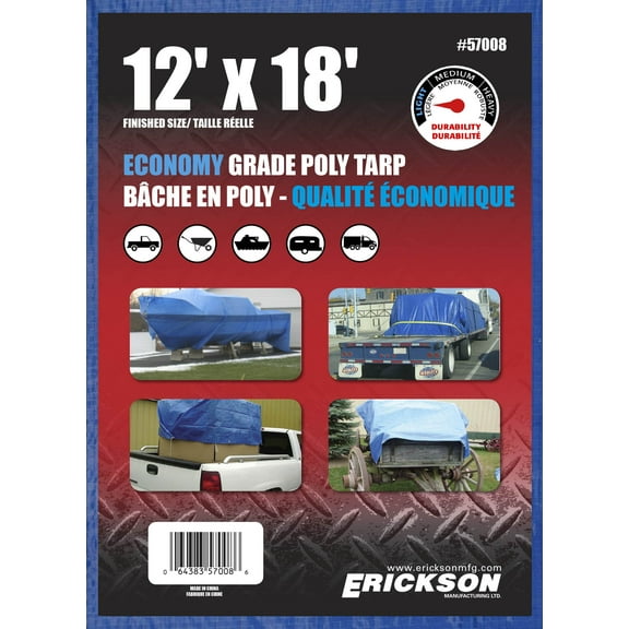 Erickson 57008 Blue Economy Poly Tarp, 12' x 18', 1 Pack