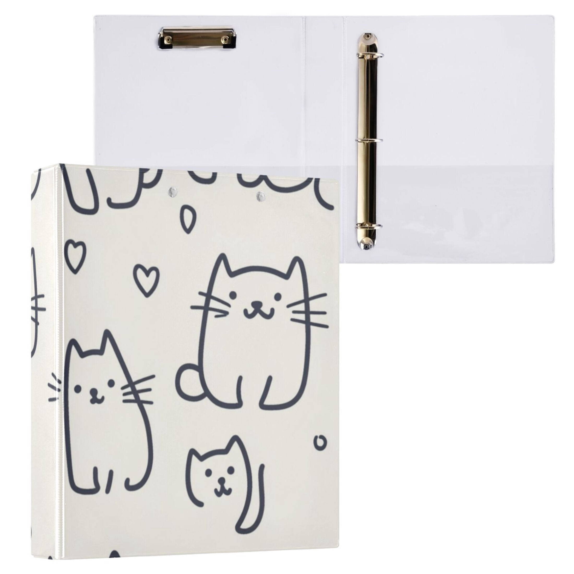 Cats Stick Figure 3 Ring Binders 1.5 inch Hardcover File Folders with Interior Pockets A4 Size Organizer for School Office Hospital