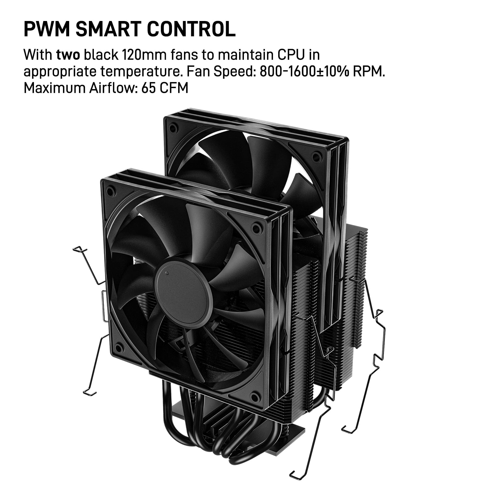DARKROCK DT6 CPU Air Cooler, Dual Towers with 6 Copper Heat Pipes, 2 x 120mm PWM Fan for Low Noise Operation, Easy Installation - Brackets for Intel LGA 1851/1700/1200/115X & AMD AM5/AMD4 - Black