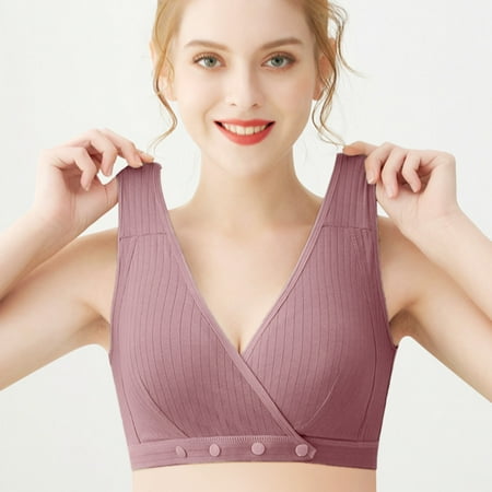 

XIAOFFENN Ladies Comfortable Breathable Front Buckle Vest Style Gathers Breastfeeding Pregnant Bra Woman Underwear