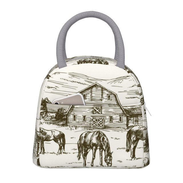 Fotbe Horses Grazing On Meadow Bolsa de Almuerzo con Estampado, Lonchera Aislada, Contenedor de Comida Reutilizable Tipo Cooler a Prueba de Fugas