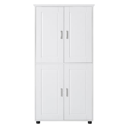 Resenkos Storage Cabinet Kitchen Pantry Cabinet Bathroom Floor Storage Cabinet Bathroom Storage Unit Freestanding Cabinet with 4 Doors White