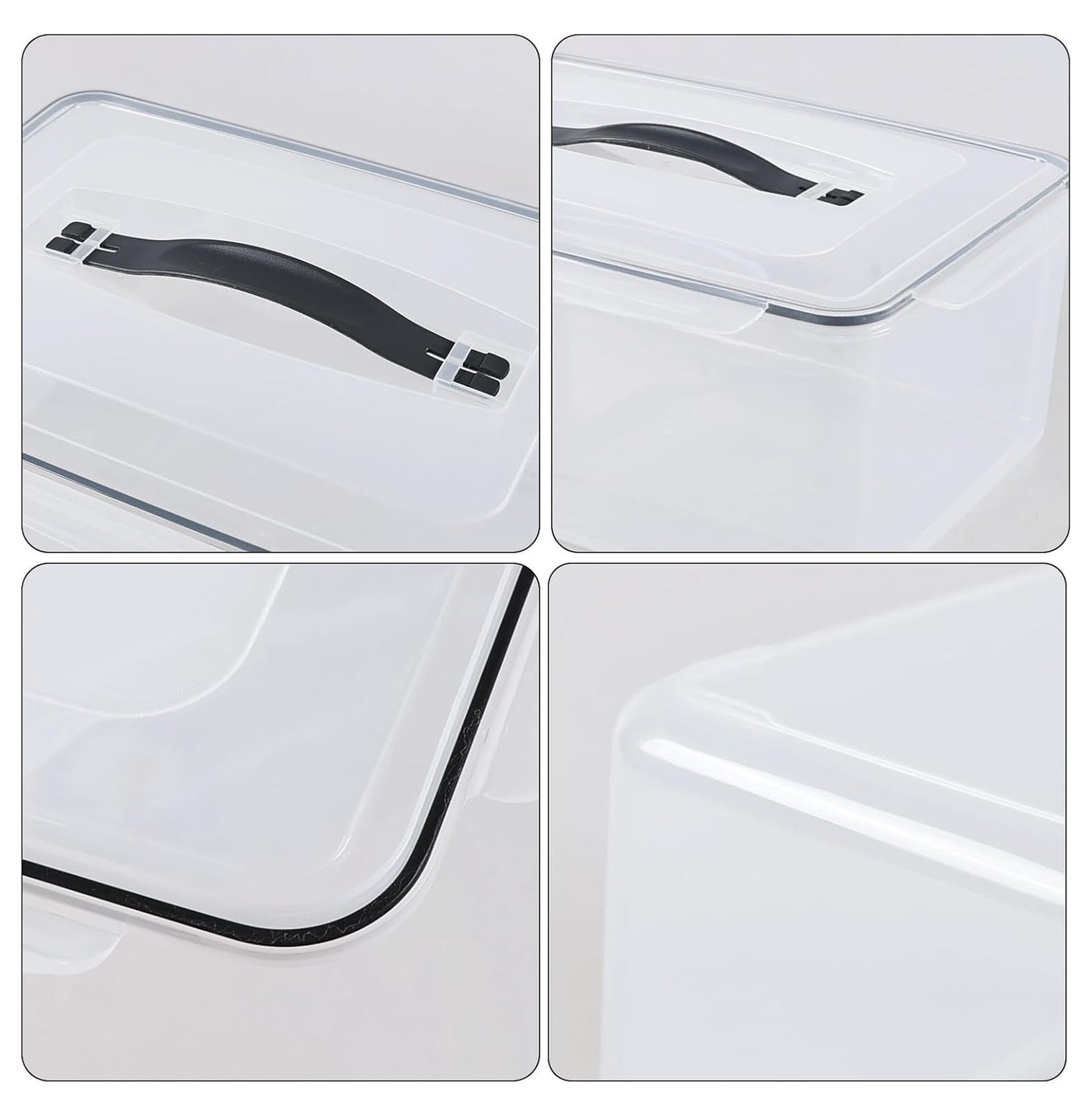 15 L Clear Airtight Rectangular Storage Container for Food, Set of 4 Plastic Clear Food Storage Container with Lid and Handle