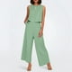 thumbnail image 2 of Conjunto de dos piezas de lino de color liso para mujer: top corto sin mangas con botones y pantalones de pierna ancha, tejido transpirable para el verano, 2 of 8