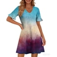 thumbnail image 4 of Women's Tie Dye Dress Ruffle Short Sleeve Flowy Fashionable V Neck A Line Dresses, 4 of 5