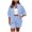 Blue, variant on Short Sets for Women Loose Fit Short Sleeve Button Down Band Collar Shirt and Shorts 2 Piece Matching Set Lounge Set