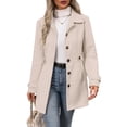 thumbnail image 2 of Women's Wool Blend Button Front Coat, Belted Mid-Length Overcoat, Elegant Lapel Collar Woolen Jacket Outerwear for Fall Winter 01-Beige XL, 2 of 5