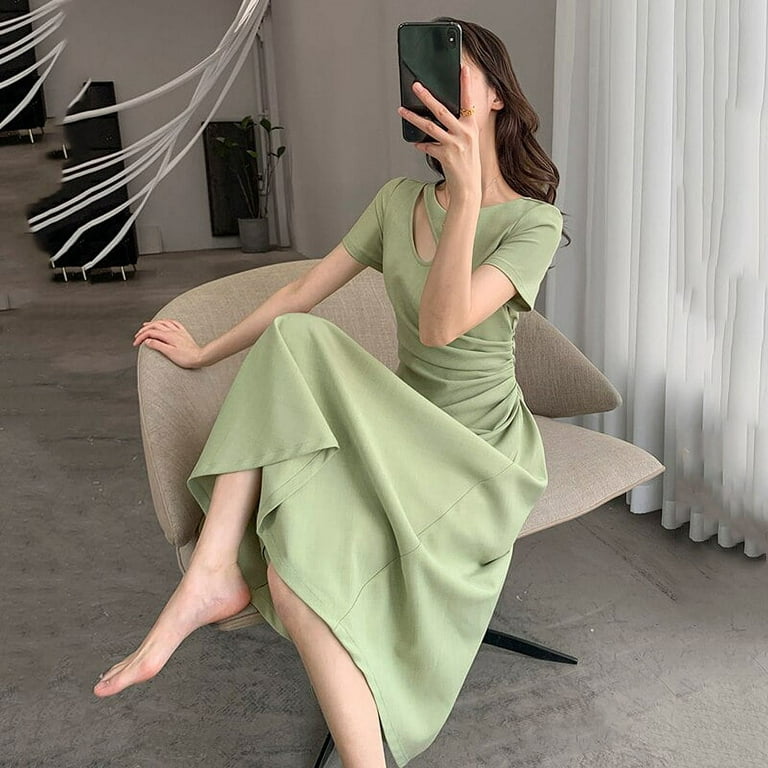 DanceeMangoo Elegant Print Chiffon Dress Women Casual Short Sleeve