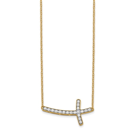 14K Yellow Gold necklace Lab Grown Diamond SI1 SI2, G H I, Sideways Cross 18in