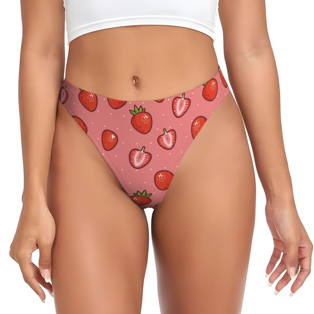 Balery Red Strawberry Tangas de Algodón para Mujer con Estampado – Ropa Interior Sexy, Transpirable, G-string-X-Small