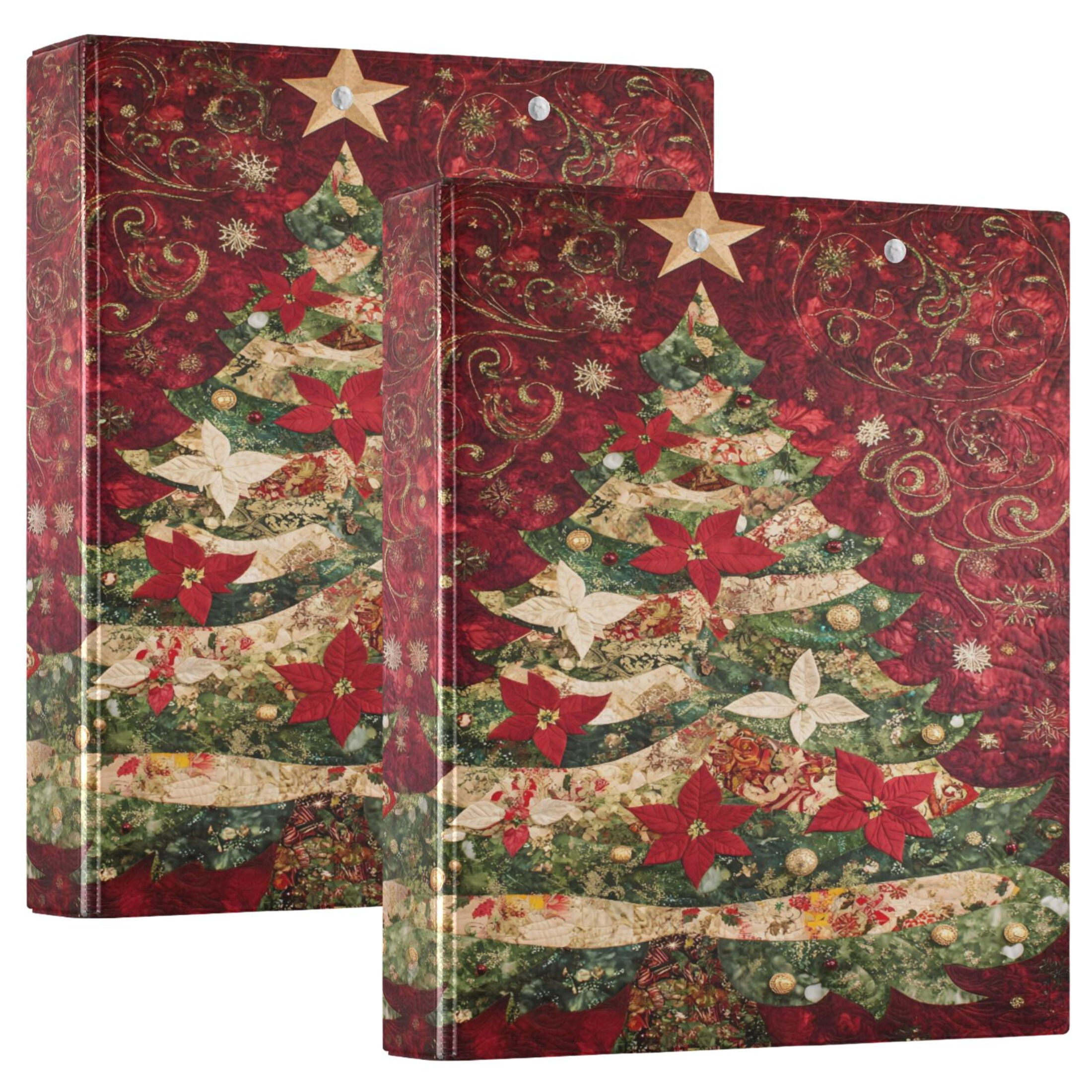 joogoo Poinsettia Flower Christmas Tree Hardcover 3 Ring Binder 1.5" Round Rings Interior Pockets Binders Organizer 1 Pack