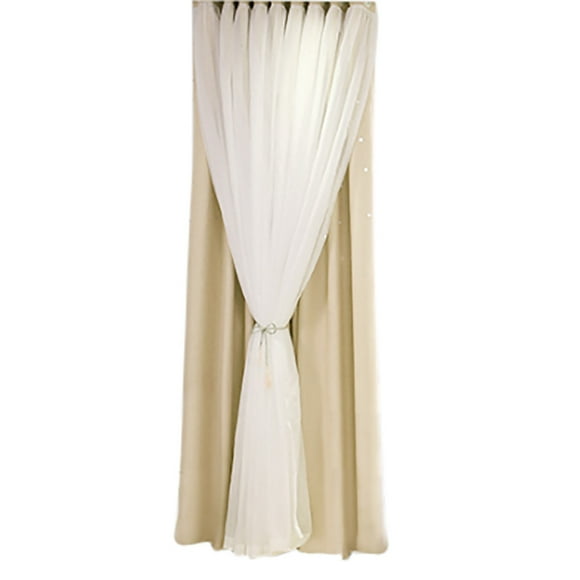 JENIKR Starry Sky Sheer Curtain Tulle Window Treatment Voile Drape Valance Double-Deck Curtain Beige