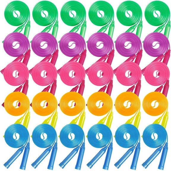 30 Pcs Colorful Jump Rope Set,Plastic Jump Ropes for Kids,6.5 Feet Adjustable Skipping Rope,Outdoor Jumping Ropes for Sports Activities Birthday Party Favors Gifts(5 Colors)